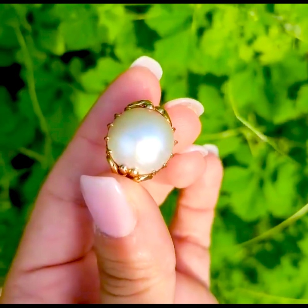 Mabi Pearl Ring Covered in 14 CT Gold